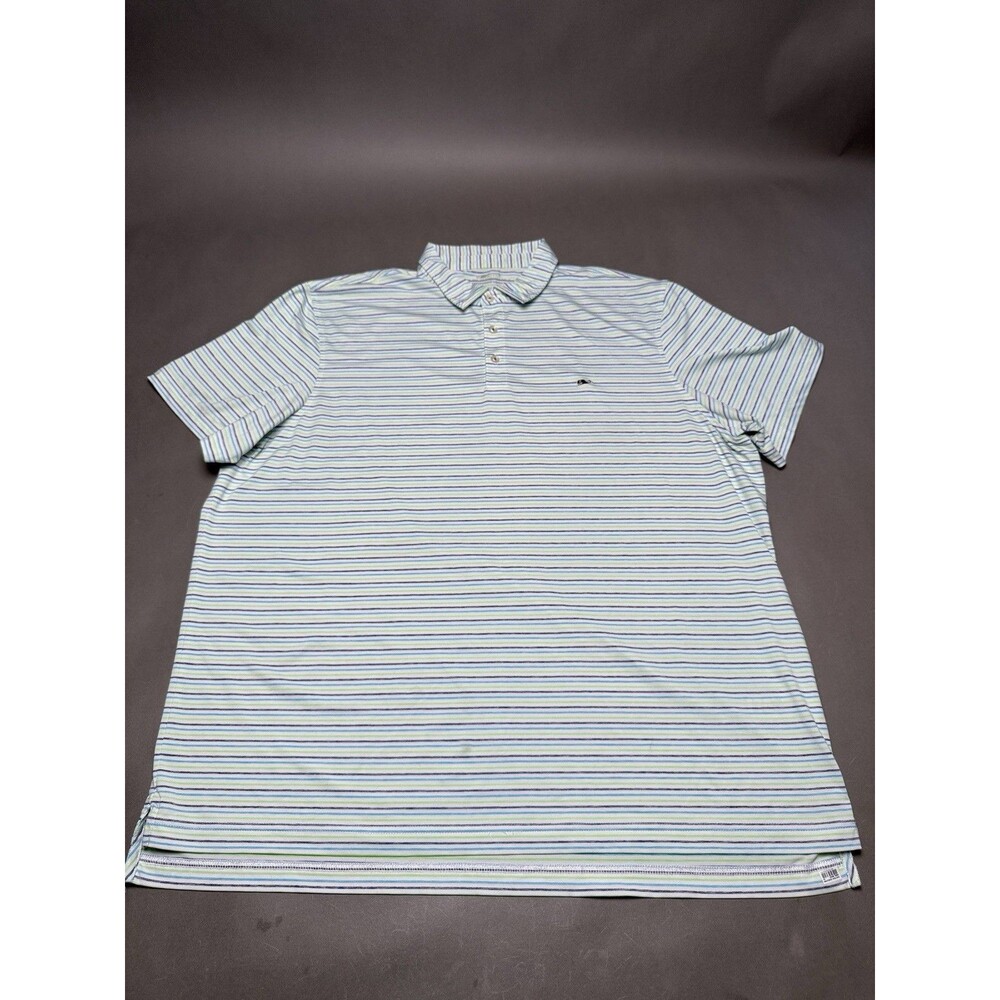 Vineyard Vines Performance Striped Polo Shirt Men's XXL Blue Green Golf Preppy